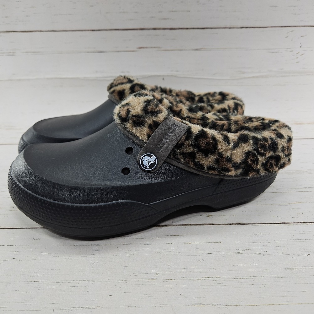 Crocs Blitzen ll Lined Clog Brown Leopard Faux Fur Mens 9 Womens 11 Slipper
